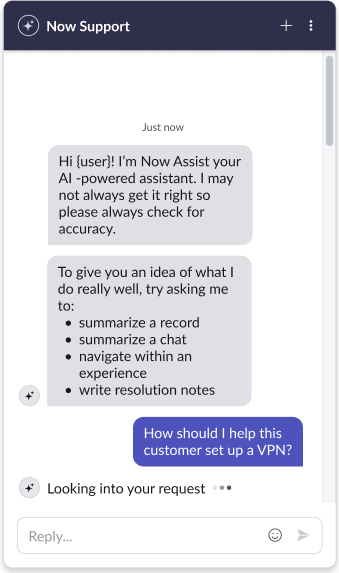 Looking into your request is a temporary latency feedback message.