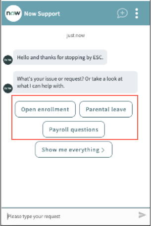 Promoted topics displayed after Virtual Agent Greeting setup topic.