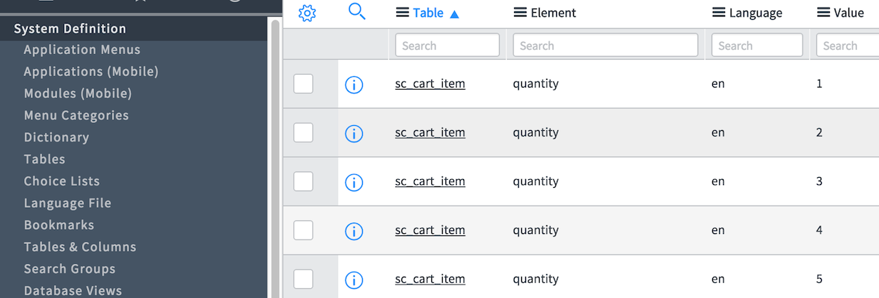 Quantity element values