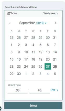 In the Web client, a calendar pop-up lets the user choose a date and time.