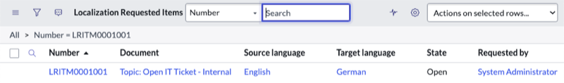 A Localization request task is created when you submit a translation request.