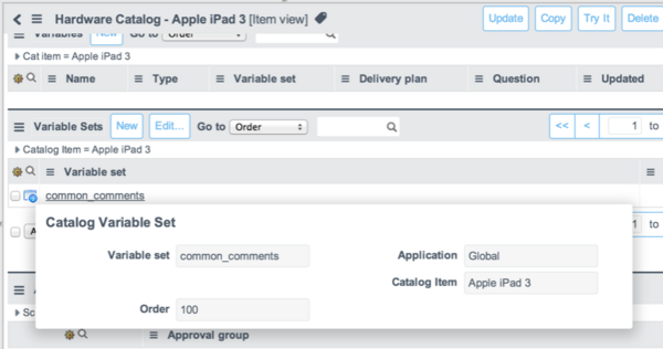 catalog variable set