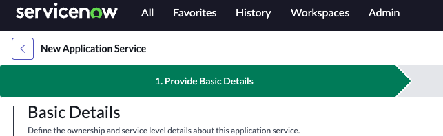 Basic details tab for new application service