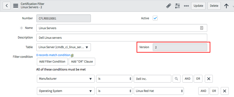 Updating a certification filter.