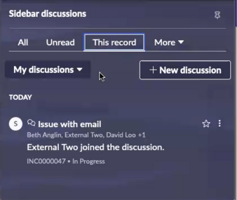 This record tab of the Sidebar discussions window.