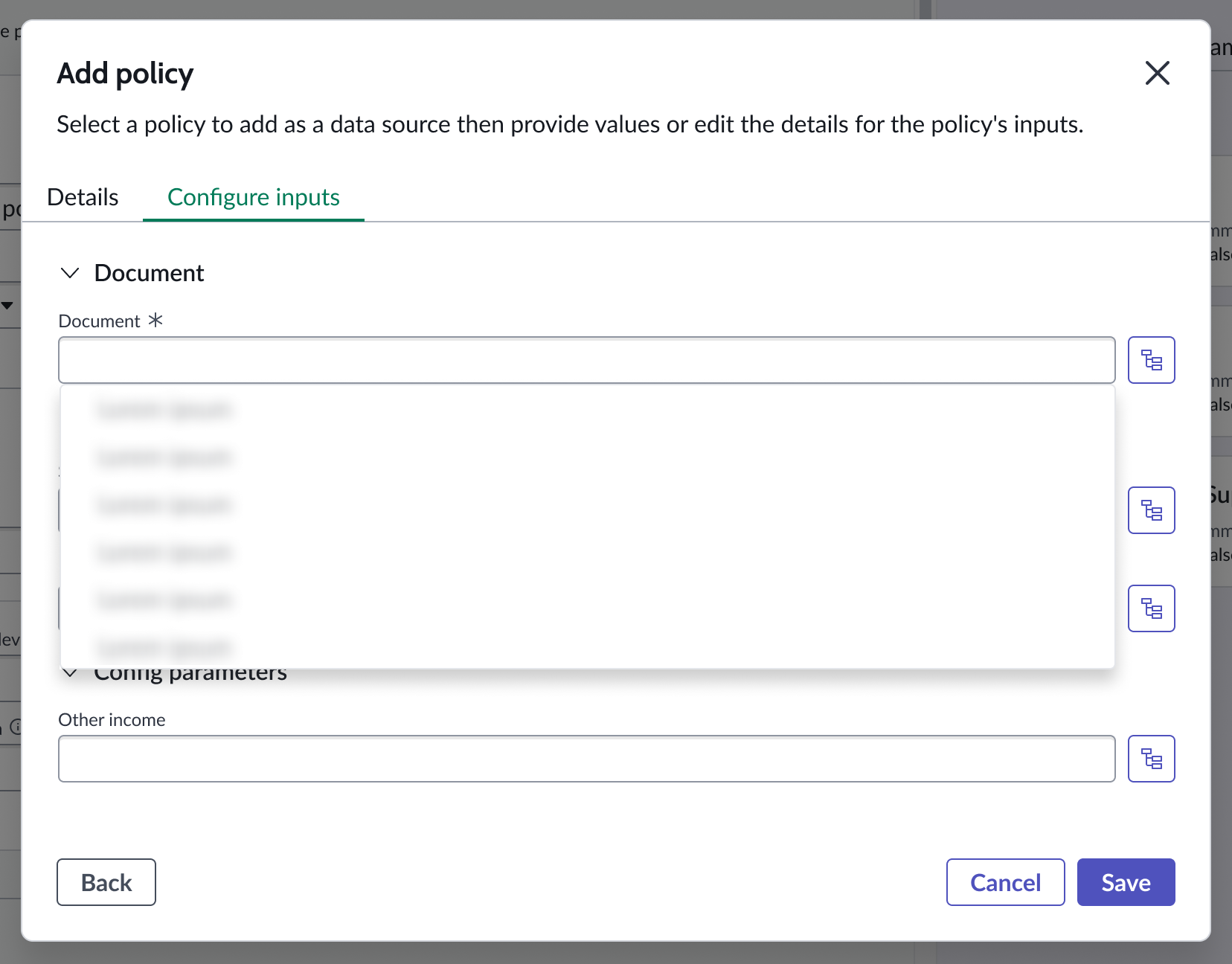 Input document config tab.