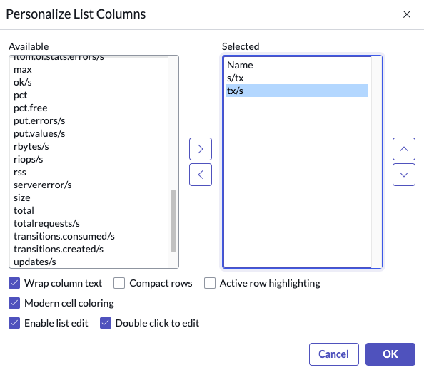 Select metrics to display.