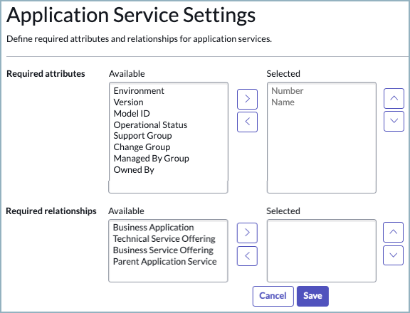 Specify the attributes for Application Services.