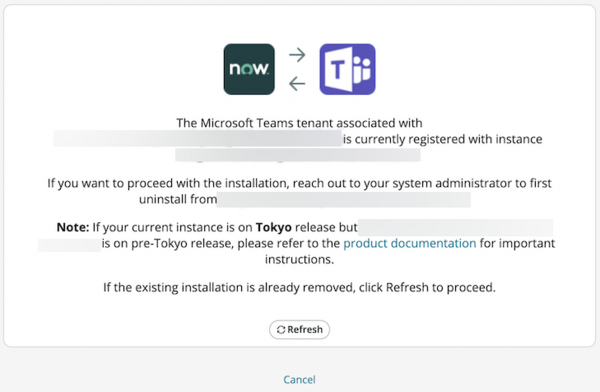 Microsoft Teams integration tenant association removal message.
