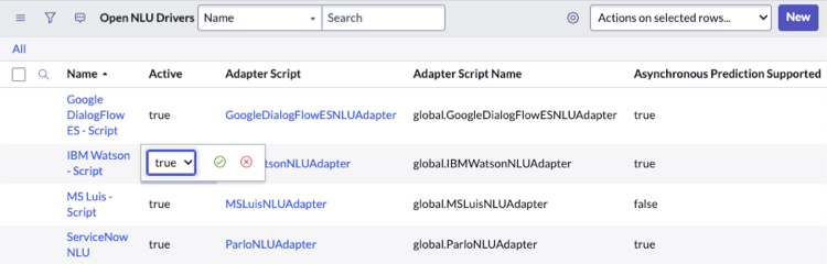 For the IBM Watson - Script record, double-click in the Active column to change the value from false to true.