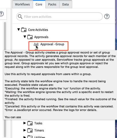 Viewing activity tooltips in the palette