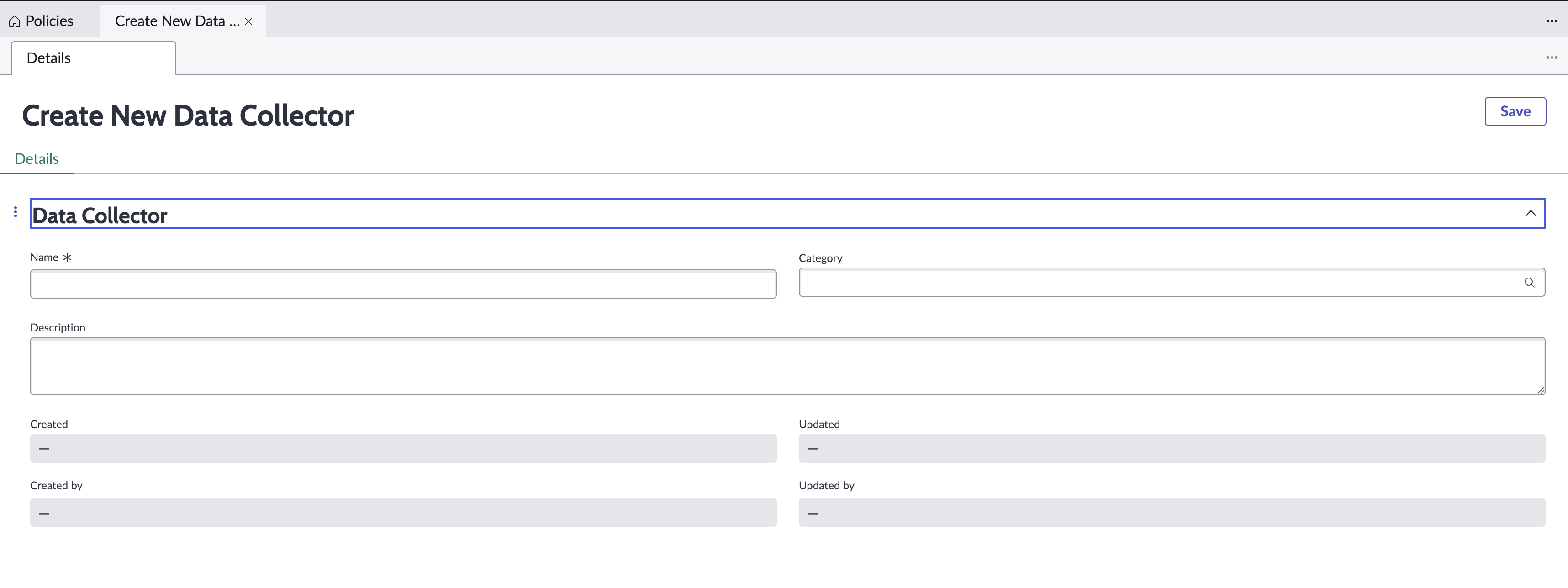 Create new data collector page.