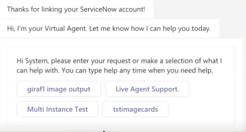 ServiceNow 테넌트와 연결된 계정입니다 Microsoft Teams .