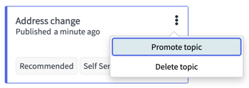 추가 작업 아이콘 아래에 주제 승격 옵션이 강조 표시된 주제 카드입니다.