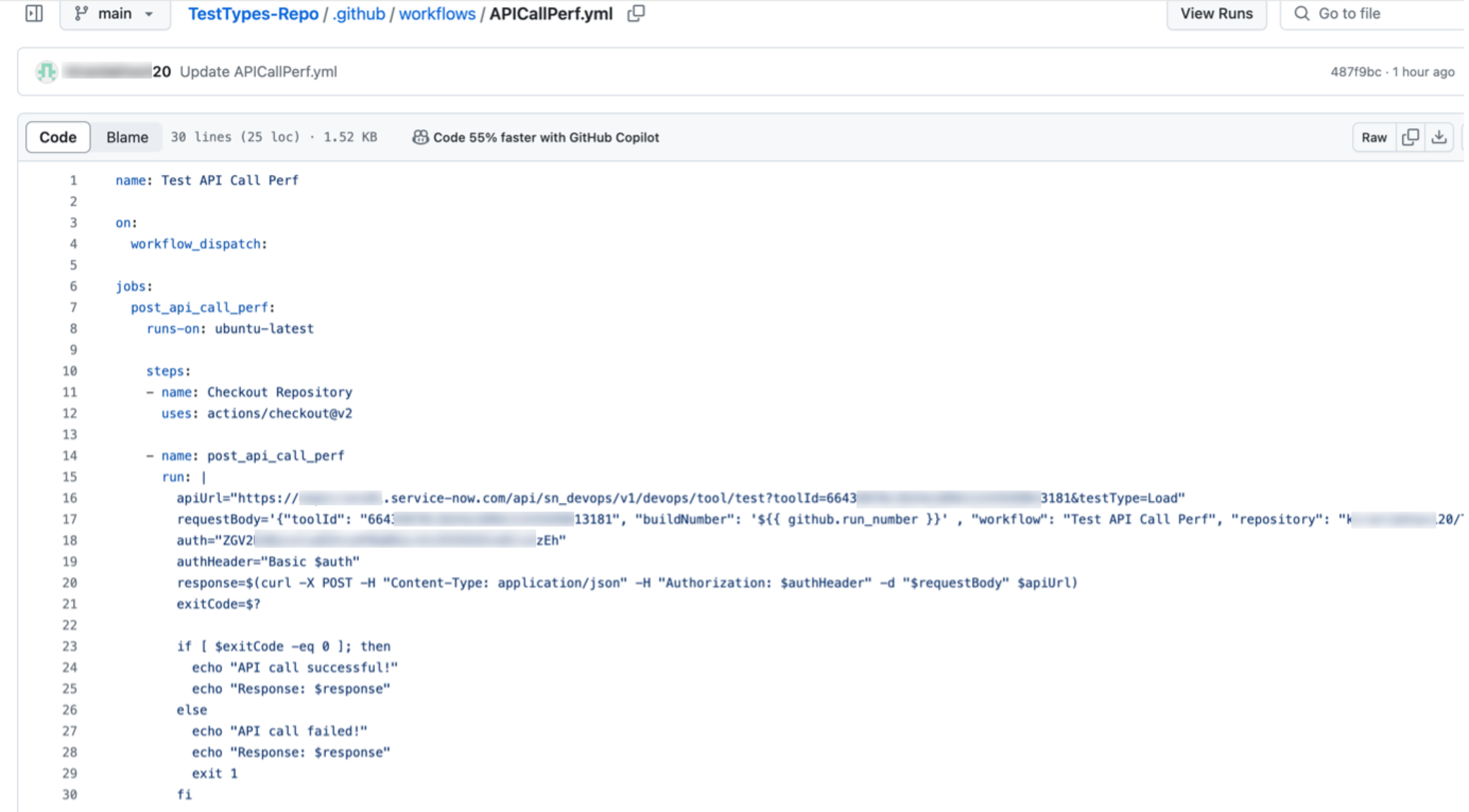 Beispiel für eine GitHub-Pipeline-Konfiguration für Leistungstests.