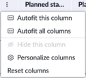 Column context menu.