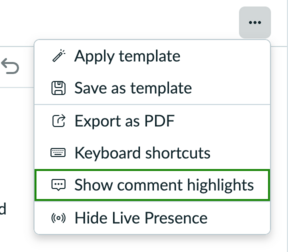 Show comment highlights option under More actions.