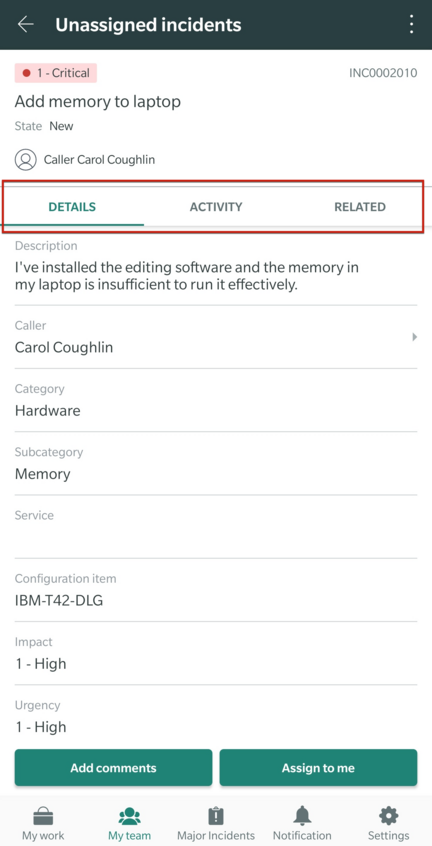Processus d’incident non affecté