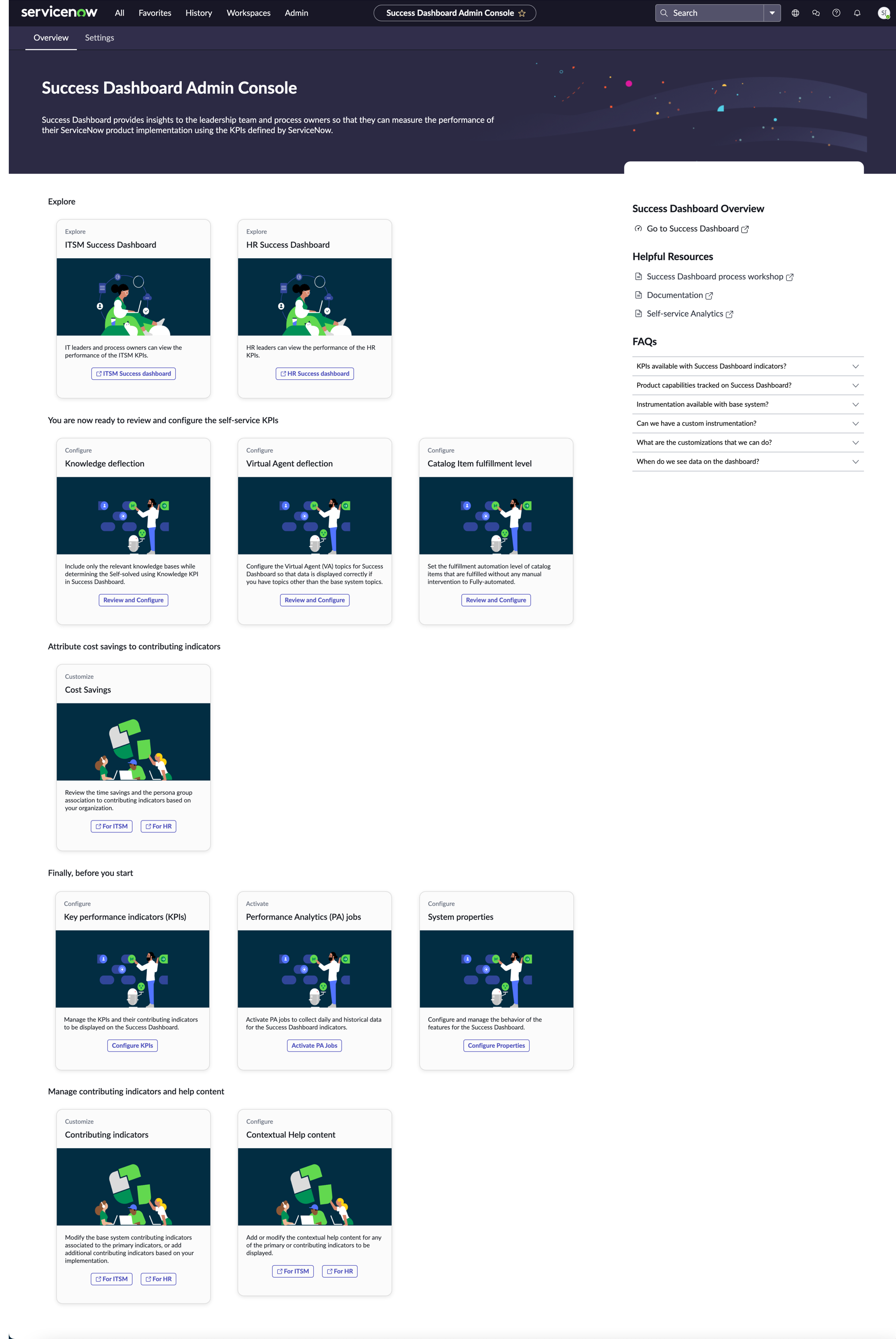 Console d’administration ITSM Success Dashboard.