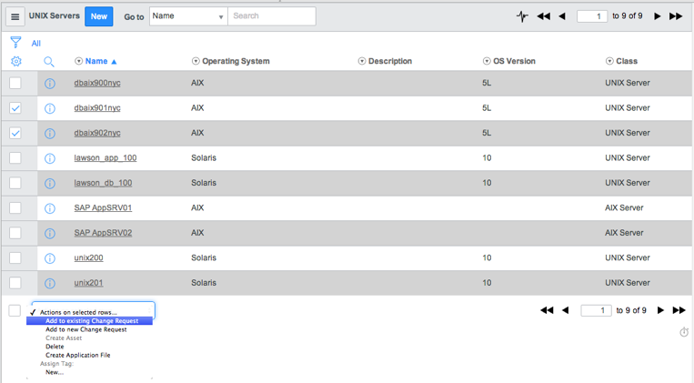 Options d’action de liste parmi lesquelles vous pouvez choisir.