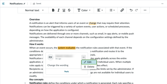 Edit and delete options are available under the kebab menu for a comment.