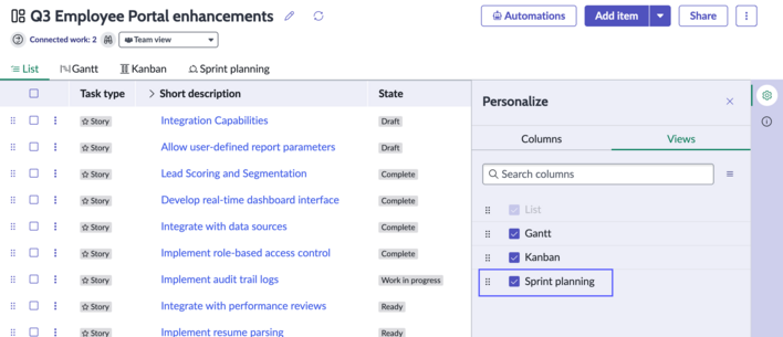 Enable Sprint planning view.
