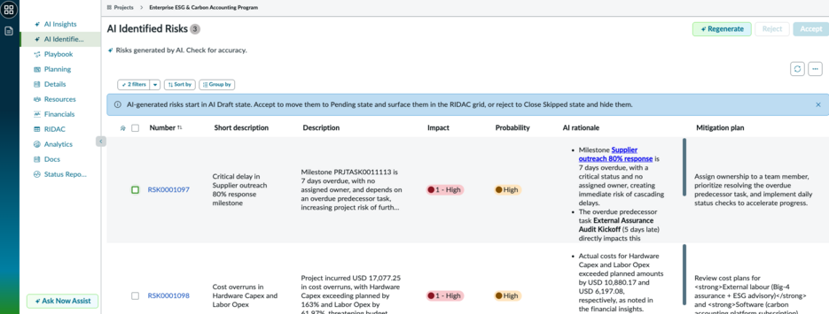 AI-generated risks for a project.
