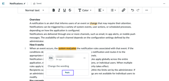 Reply option in a comment thread.