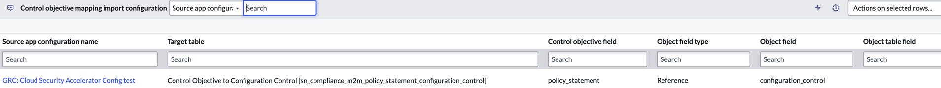 Target table for staging configuration information.