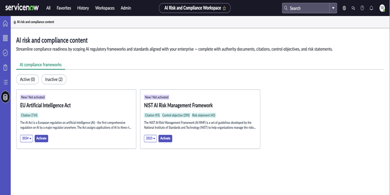 Available AI Risk and Compliance content packs.