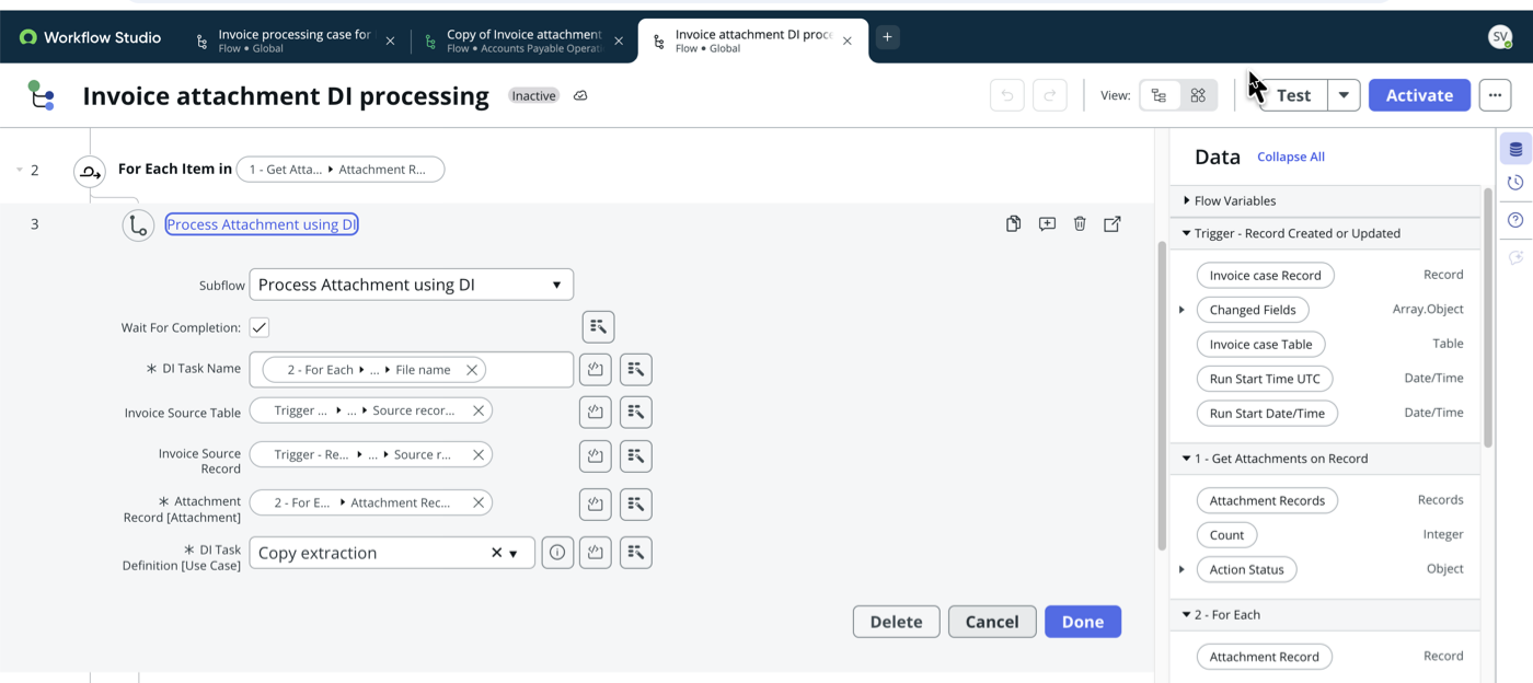 Invoice processing case for invoice email flow