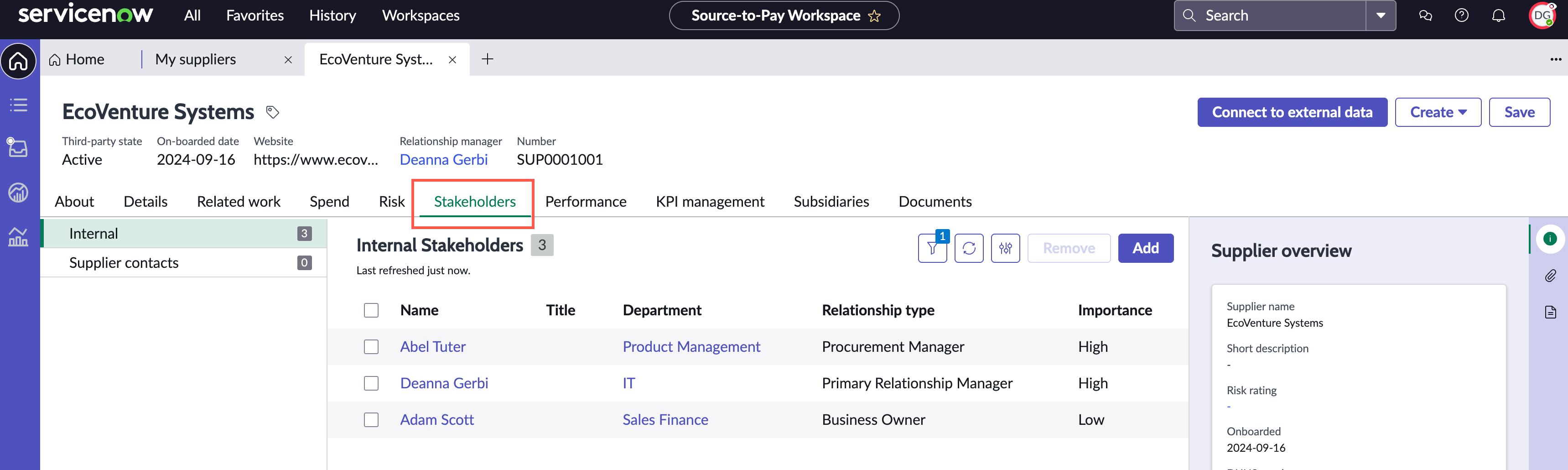 Stakeholders details tab.
