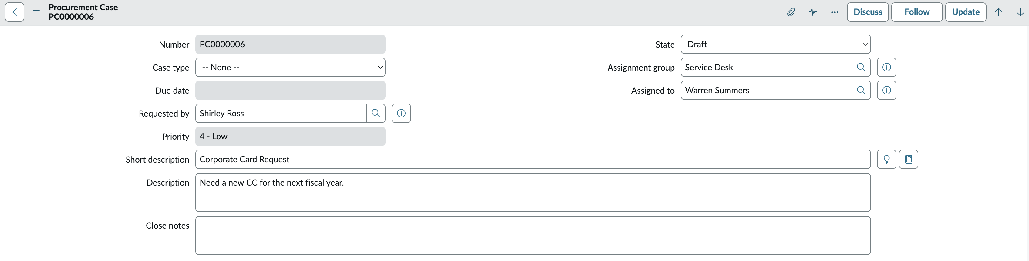 Create a procurement case.