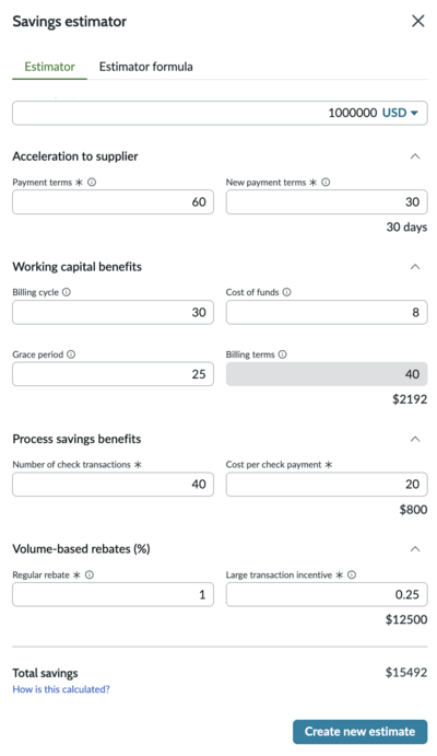 Virtual card value estimator