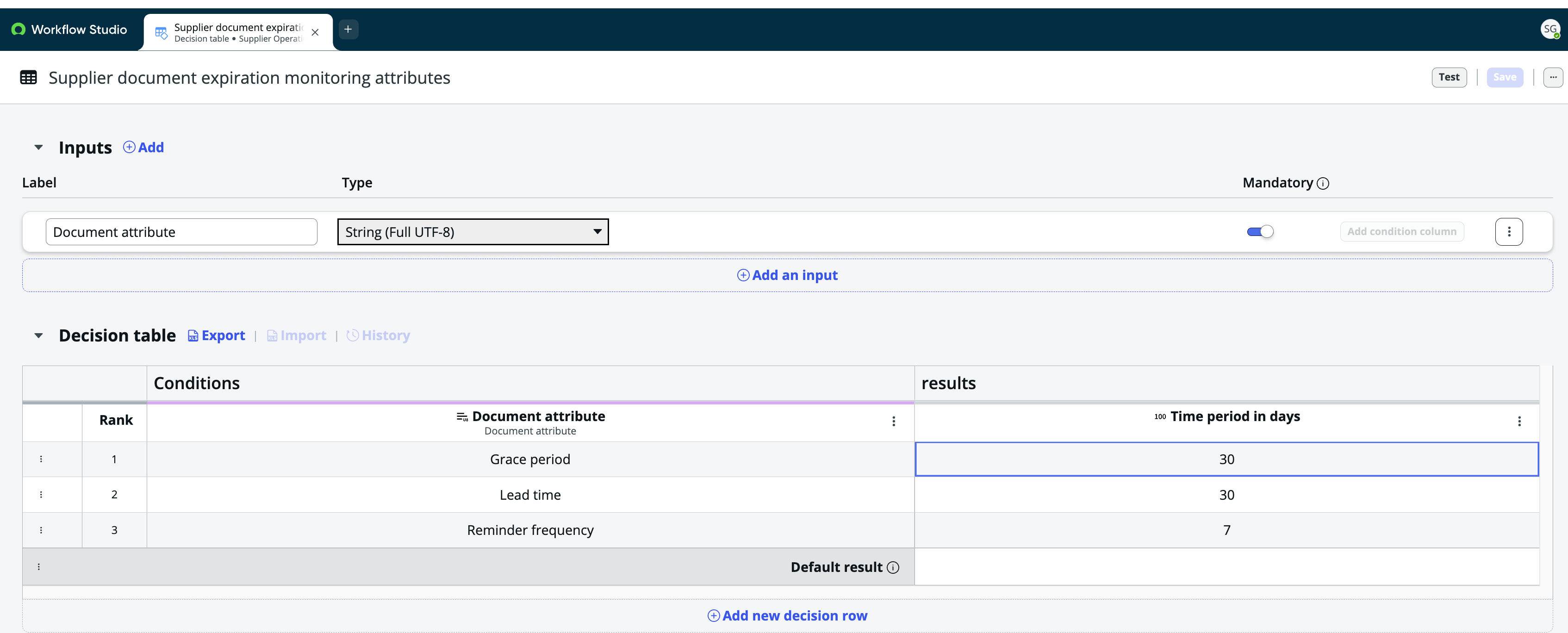 Decision table for configuring attributes.