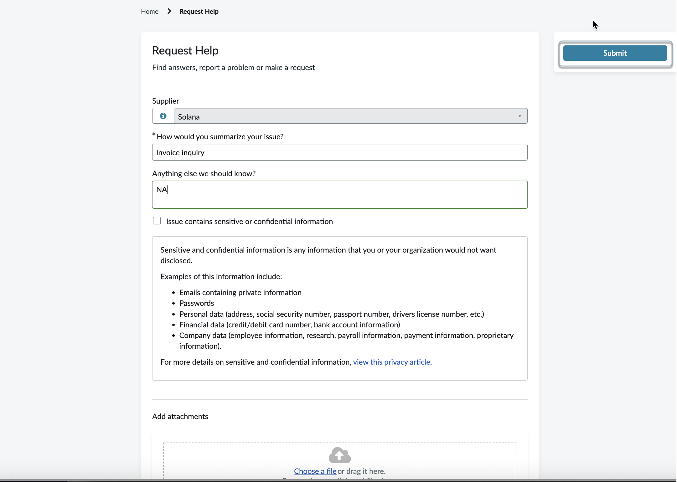 Request help form