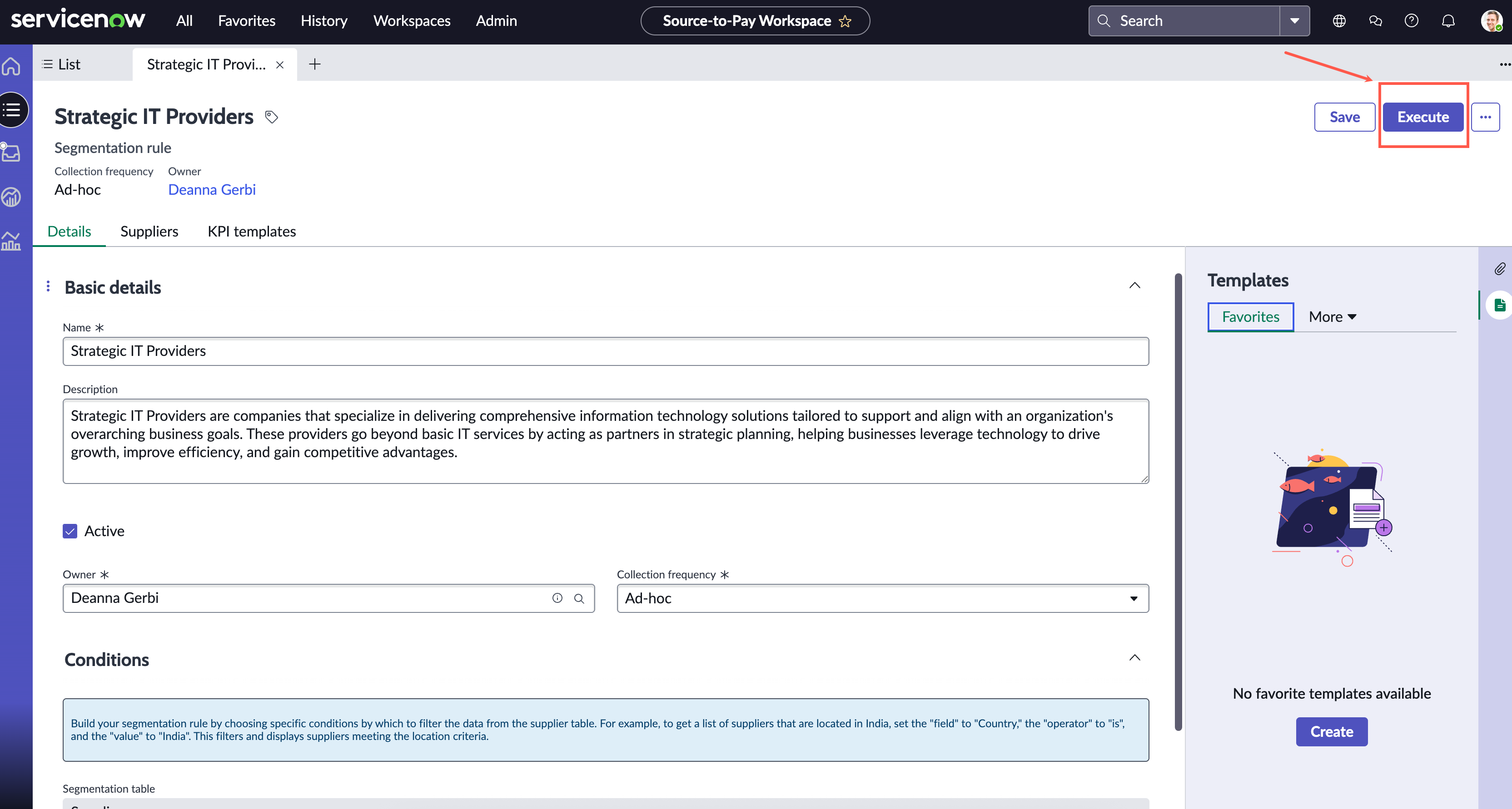 Selected Execute button for running a segmentation rule.