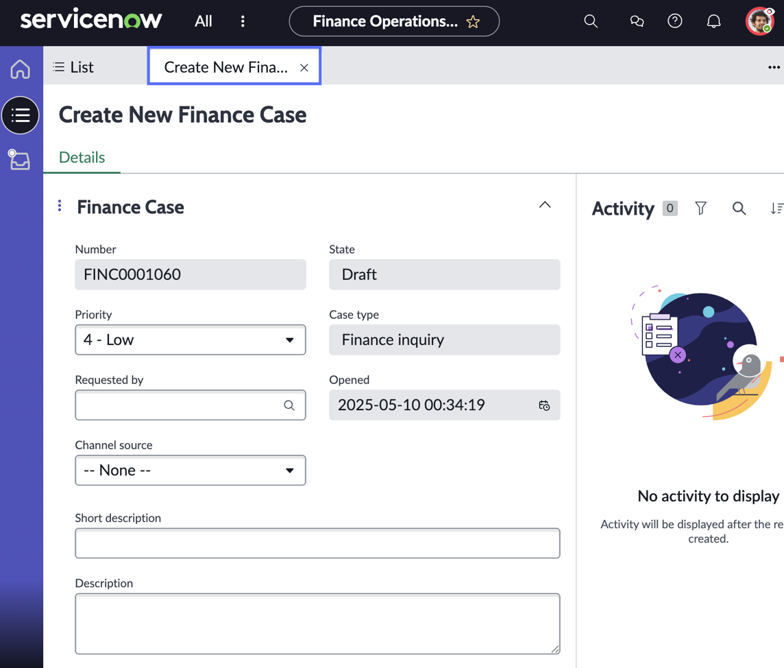 Create a finance case