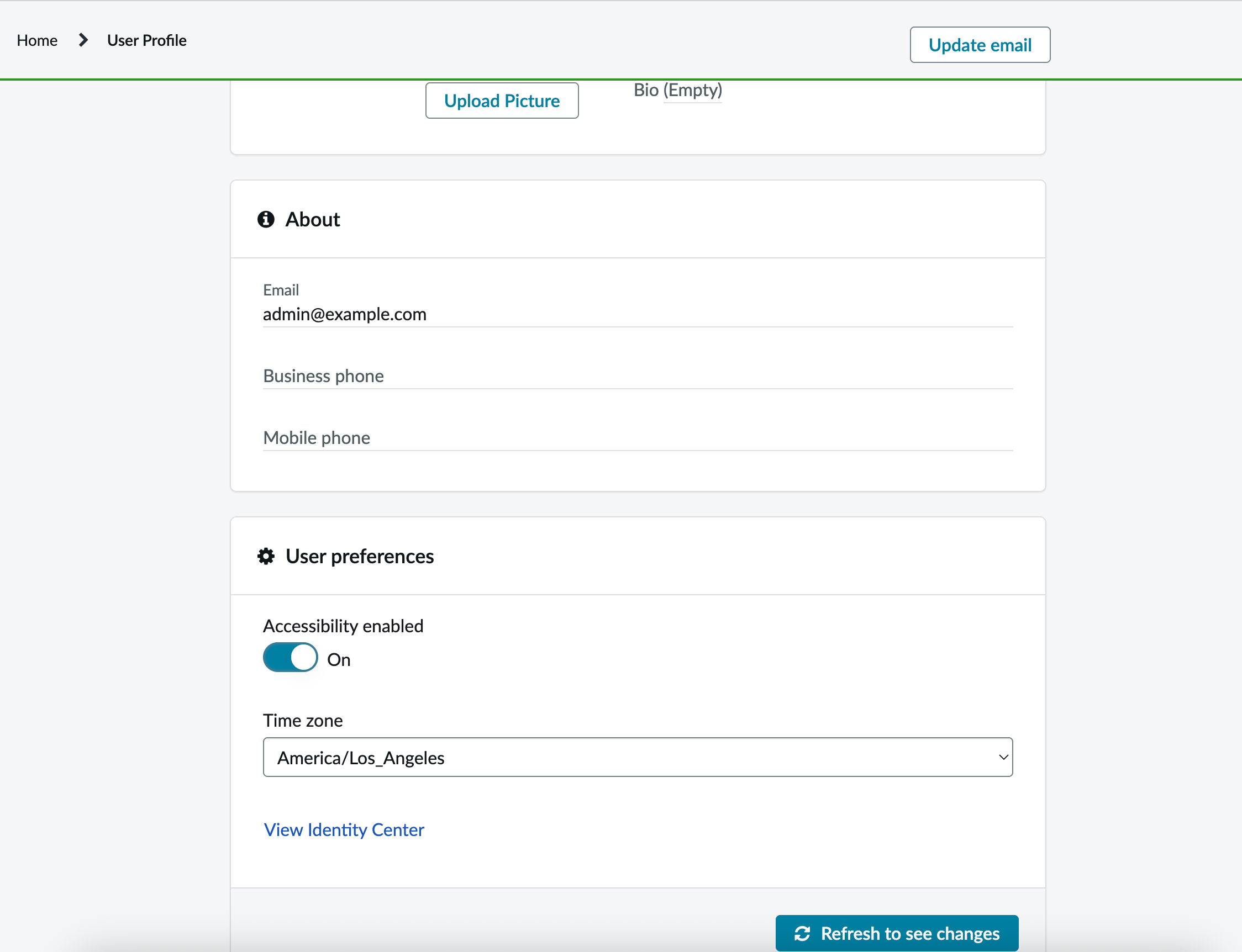 User profile form to update user details.