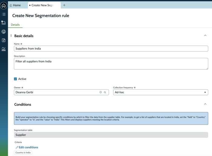 Create new segmentation rule form