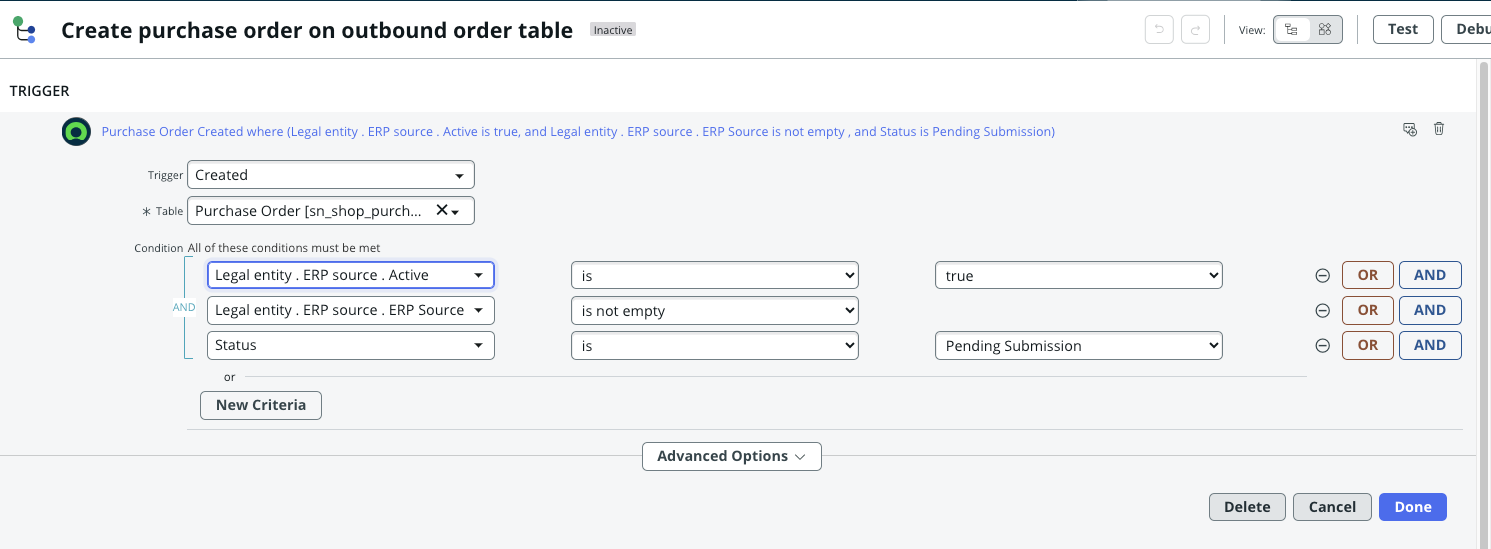 Trigger conditions for create purchase order