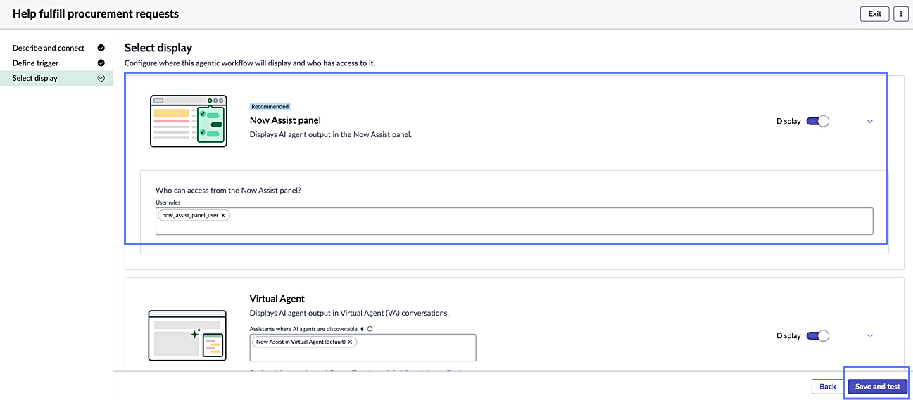 Select display for activating the Conversational intake for sourcing and procurement agentic workflow.