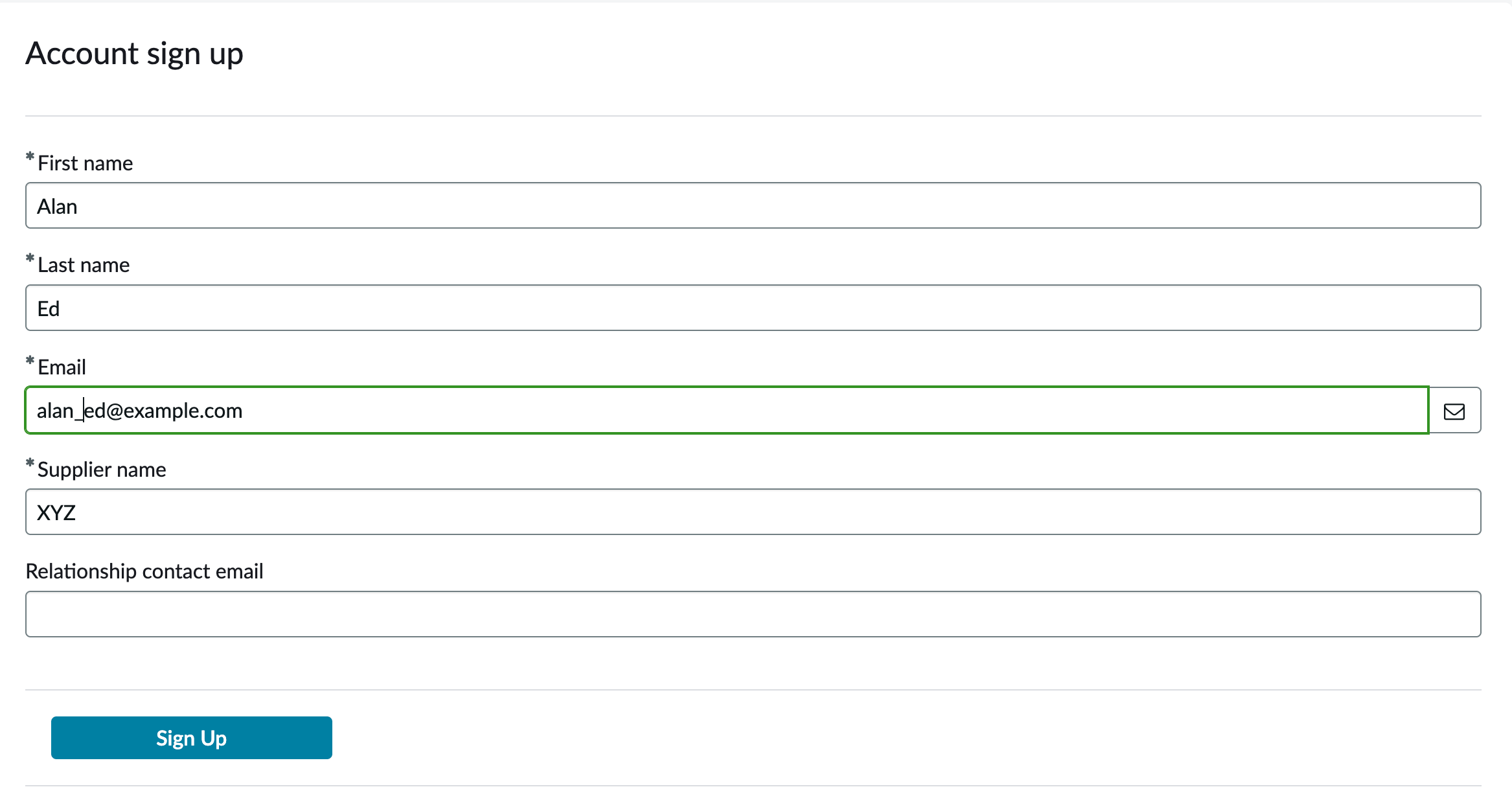 Registration form for Account sign up.