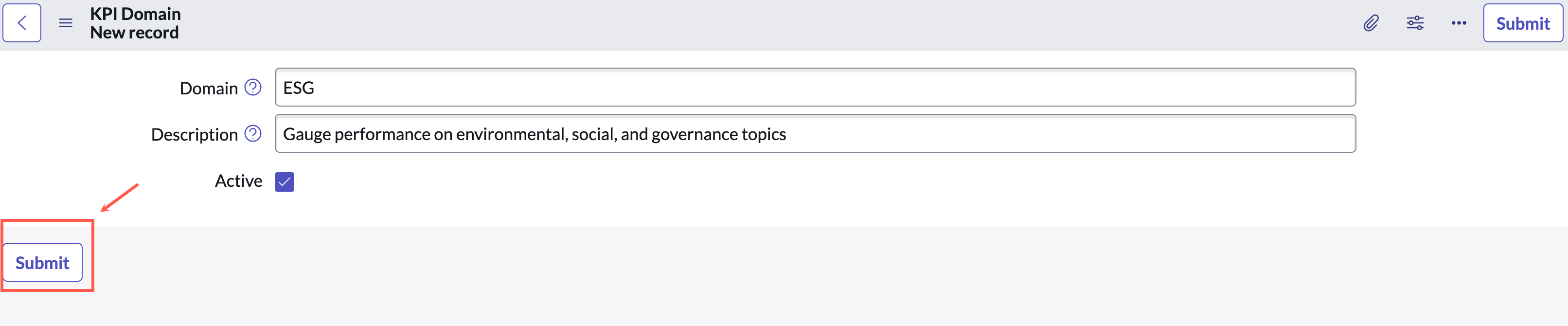 Selected button for saving the new performance domain.