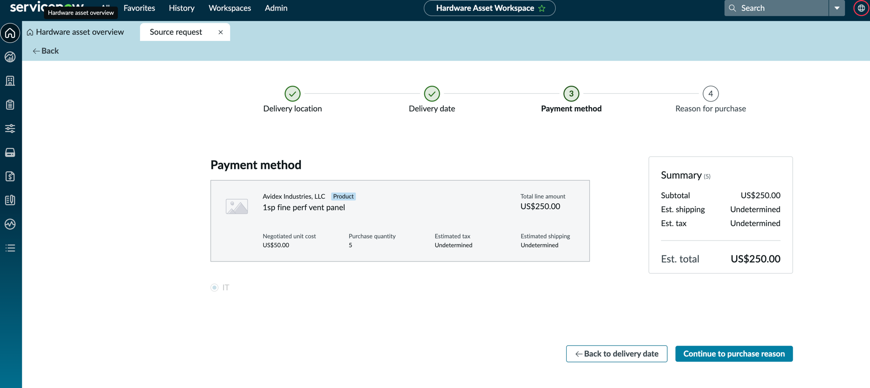 Payment method page.