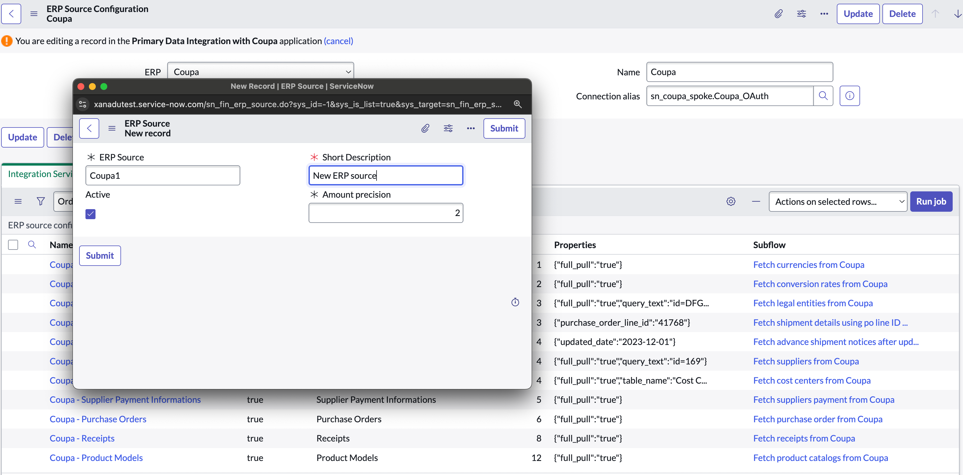 Define a new ERP source configuration for Coupa