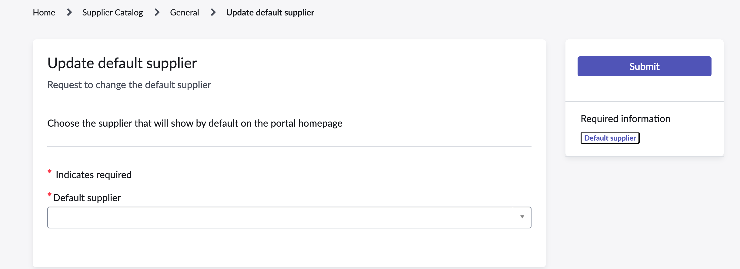 Update default supplier dialog box