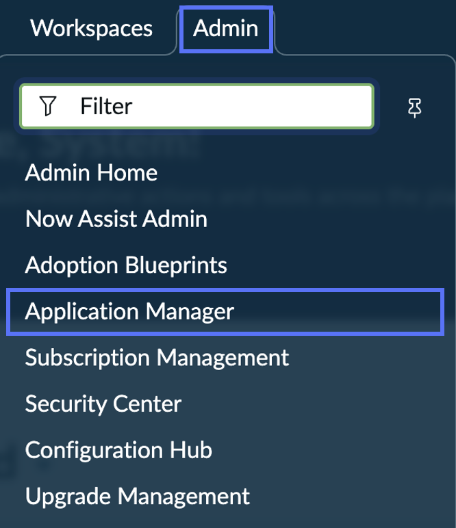 Menu path to Application Manager