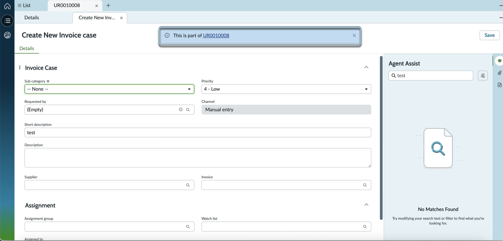 Create invoice case