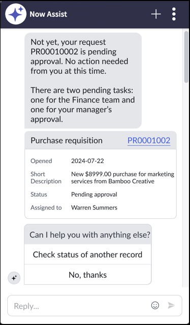 Purchase requisition inquiry response.